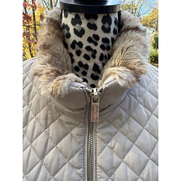 Calvin Klein Women’s Khaki Vest with Faux Fur Collar Gold Zipper Size L - Picture 5 of 8